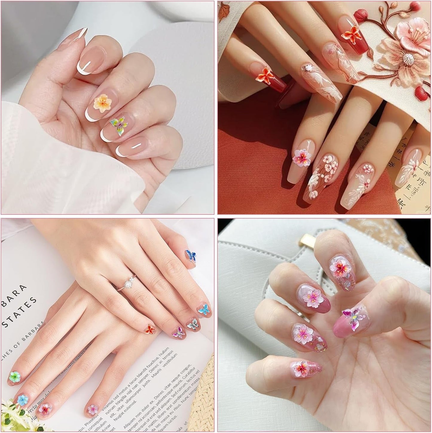 YICH Nail Charms Nägel Charms 50Pcs Fleurs 3D + 50Pcs 3D Schmetterling, Summer Nägel Deko Set Schmetterling/Fleurs Nail Art Nailart