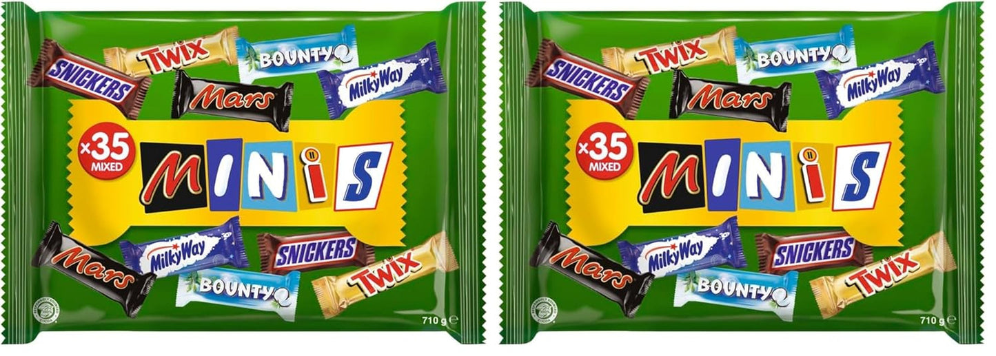 Mini paquet de chocolat mélangé en vrac, chocolat, 35 mini collations au chocolat (Mars, Snickers, Bounty, Twix, Milky Way) comme bonbons, cadeau chocolat, boîte de bonbons (710 g)