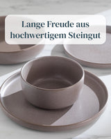 Service de table en grès pour 12 personnes, 36 pièces, style urbain, haute qualité, TRÈS BON TEST, service de table en grès - service de bols et d'assiettes - service de table pour 12 personnes, services de table Pure Living en gris-marron mat
