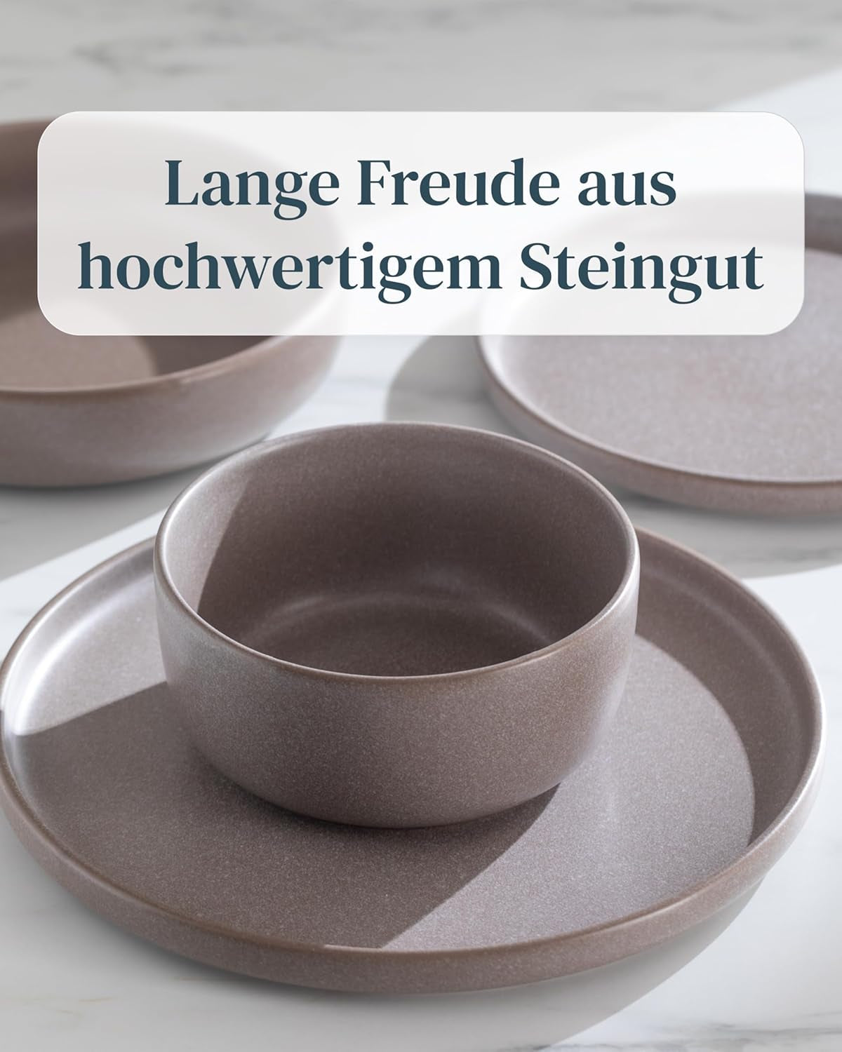 Service de table en grès pour 12 personnes, 36 pièces, style urbain, haute qualité, TRÈS BON TEST, service de table en grès - service de bols et d'assiettes - service de table pour 12 personnes, services de table Pure Living en gris-marron mat