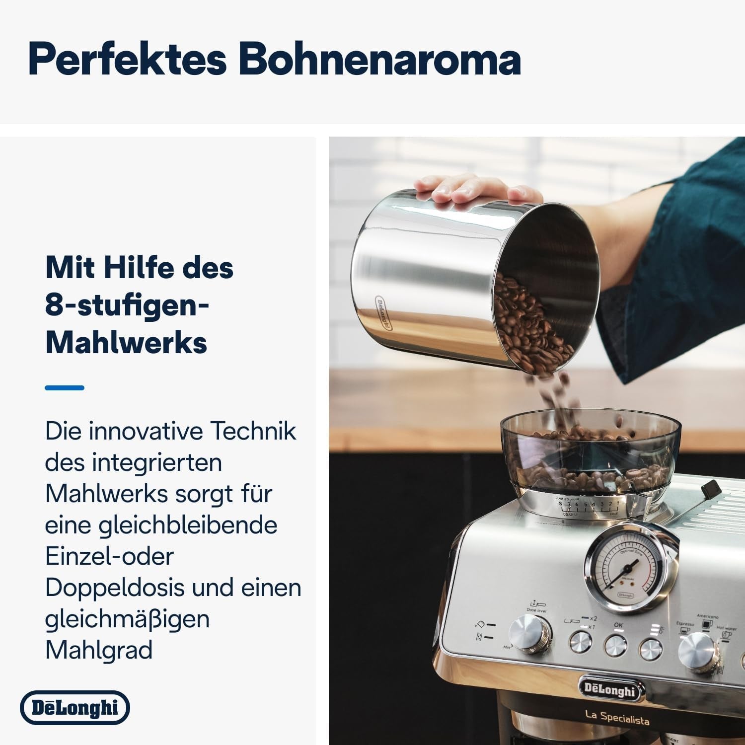 De'Longhi La Specialista Arte EC9155.MB Machine à expresso porte-filtre avec moulin, 8 niveaux de mouture, pression 15 bars, 3 niveaux de température, mousseur à lait, 1550 W, réservoir 1,7 L, acier inoxydable/noir, kit barista inclus