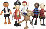 Poupées pirates en bois flexibles Small Foot, 5 pirates et 1 singe, détaillées et flexibles, à partir de 3 ans, 12412
