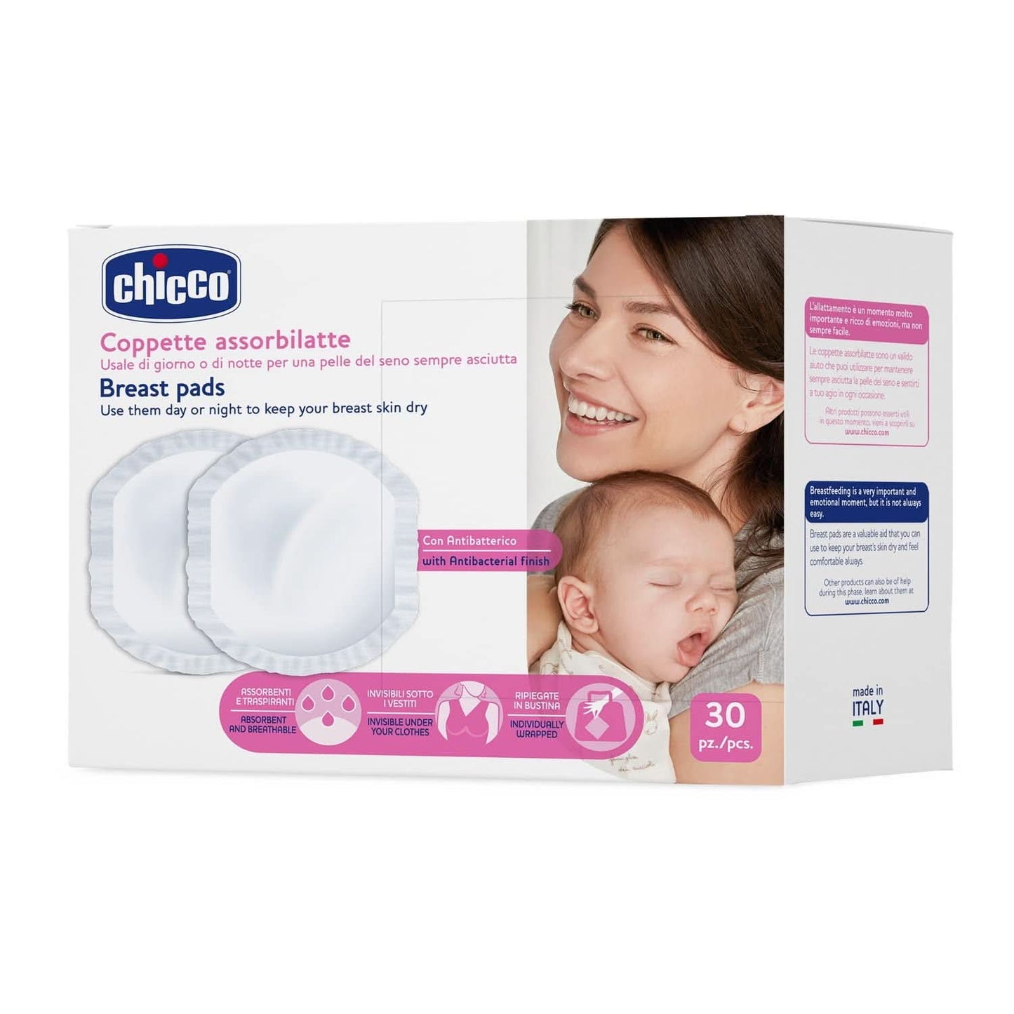 Chicco Acterielle Coussinets d'allaitement Natural Feeling, 30 pièces Accessoires d'alimentation et d'allaitement Bebe Naty Shop