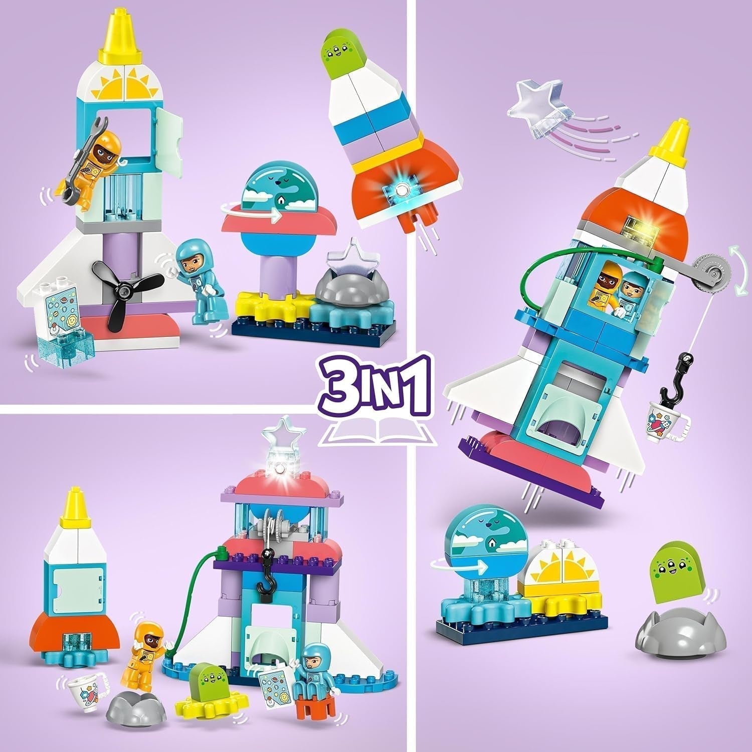 LEGO DUPLO 3-en-1 Navette spatiale Beaucoup d'aventures Ensemble spatial Jouet de fusée pour enfants Jouet scientifique de construction Développement précoce de la motricité Cadeau pour les enfants de 3 ans 10422 Ensembles de construction Beuche den LEGO-Store