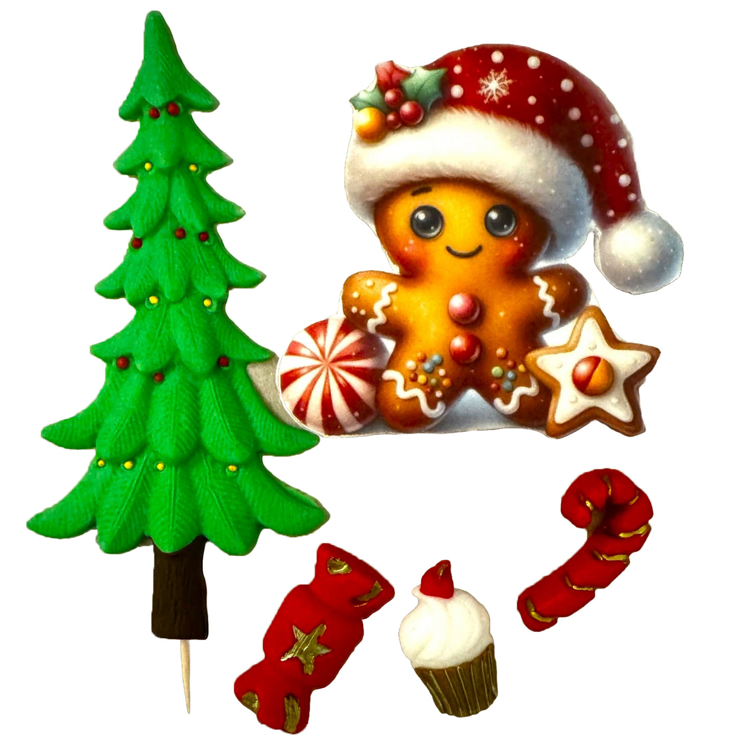 Lot de 5 décorations comestibles en pâte à sucre, Décorations en pâte à sucre Vacances d'hiver Naty Shop