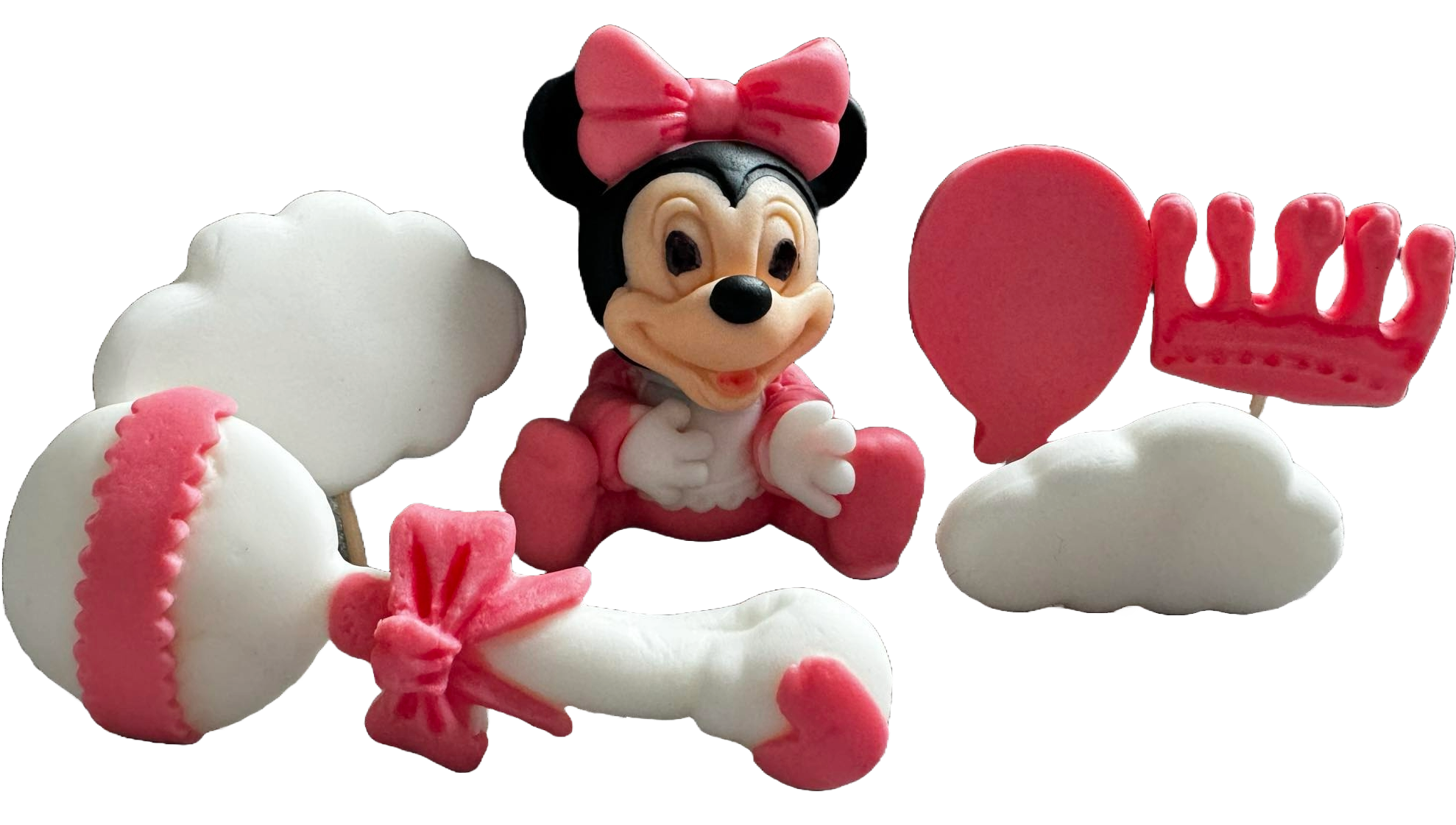 Lot de 6 décorations comestibles en sucre, décorations en pâte à sucre Minnie Mouse Naty Shop