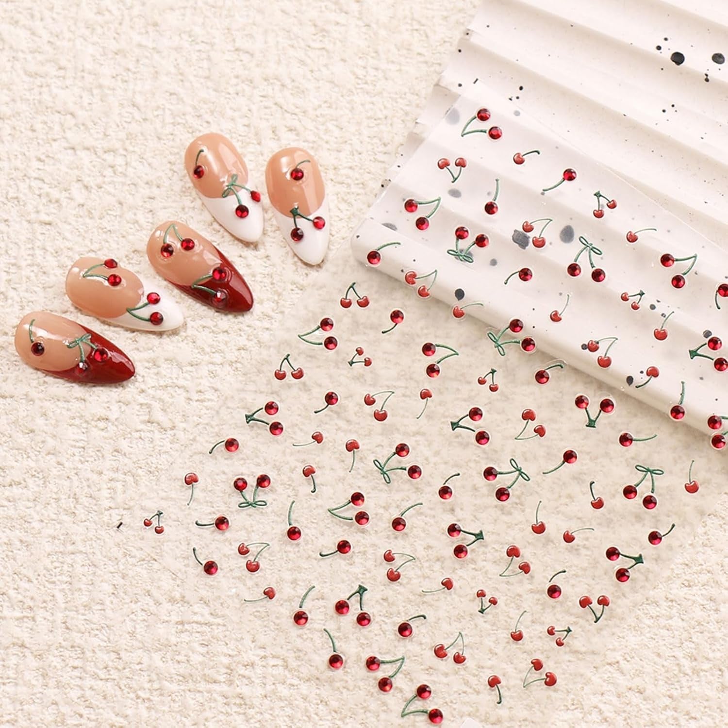 JMEOWIO 3D Nagelsticker Kirsche Nail Art Sticker Selbstklebend Nagelaufkleber 5D Stéréoscopique Décoration Nageldesign Zubehör 1 Blatt