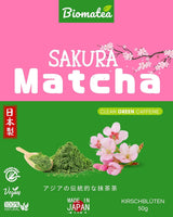 Thé Matcha Sakura 50 g – Qualité cérémonielle du Japon – Thé vert de qualité supérieure avec poudre de fleur de Sakura – Première récolte, moulu sur pierre, végétalien, sans additifs