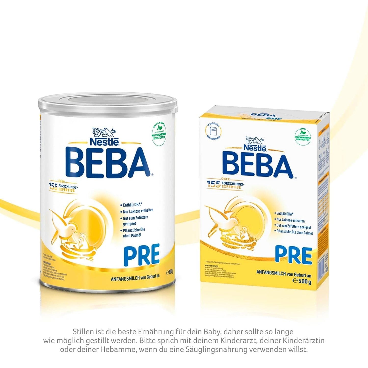 BEBA PRE Initial Lait dès la naissance, Aliment pour bébé avec DHA, Lactose uniquement, Sans huile de palme, Pack 3 (3 x 800g) Naty Shop
