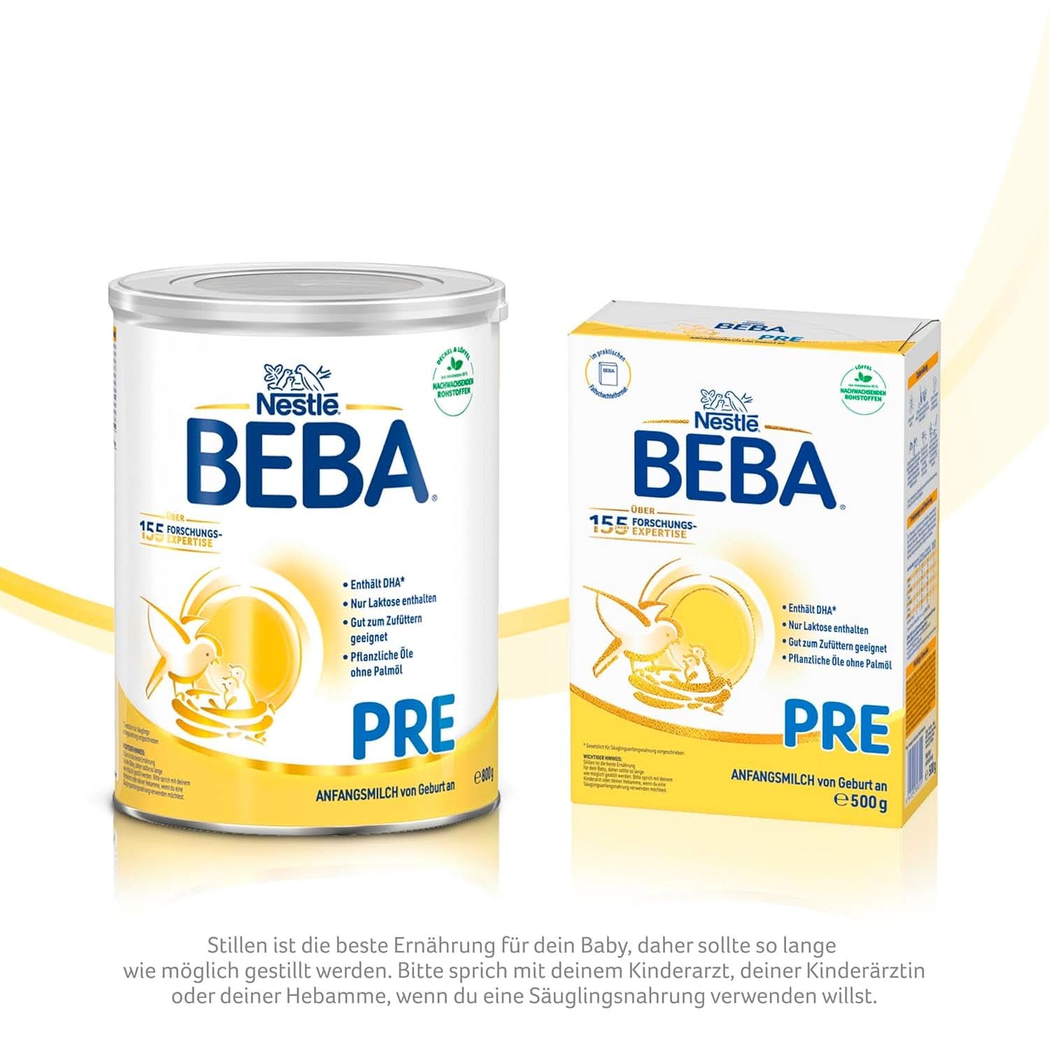 BEBA PRE Initial Lait dès la naissance, Aliment pour bébé avec DHA, Lactose uniquement, Sans huile de palme, Pack 3 (3 x 800g) Naty Shop