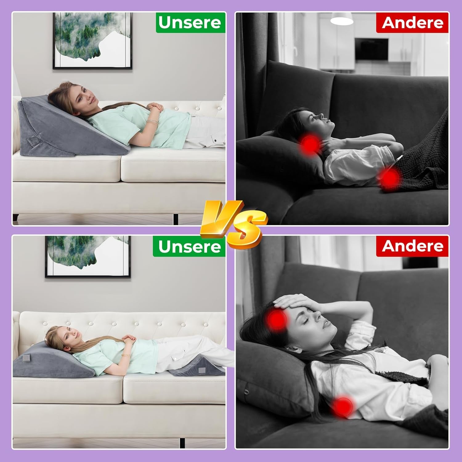 Oreiller en plumes réglable en mousse haute densité, oreiller de dos ergonomique pour lit et canapé, oreiller de lecture anti-reflux pour dormir, jouer, regarder la télévision (lourd)