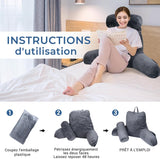 Oreiller de lecture ergonomique INFANTIA avec accoudoirs, support dorsal, grand, gris