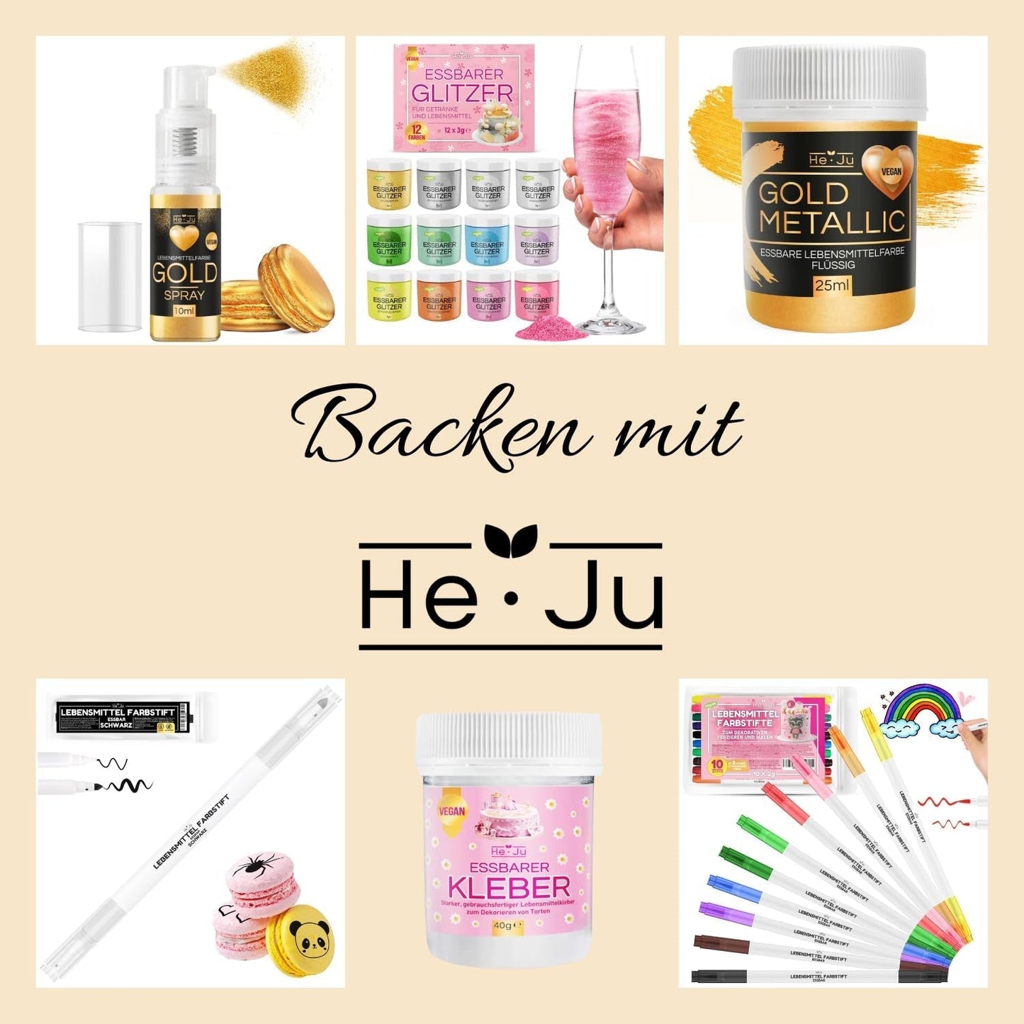 He-Ju Colorant Alimentaire Liquide Or Métallisé 25 ml, Paillettes Comestibles pour Boissons et Aliments (Or Métallisé, 25 ml)