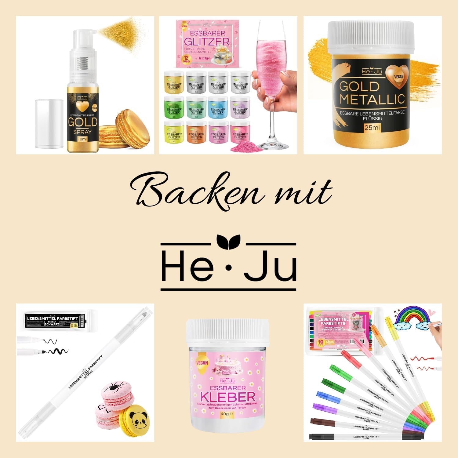 He-Ju Colorant Alimentaire Liquide Or Métallisé 25 ml, Paillettes Comestibles pour Boissons et Aliments (Or Métallisé, 25 ml)