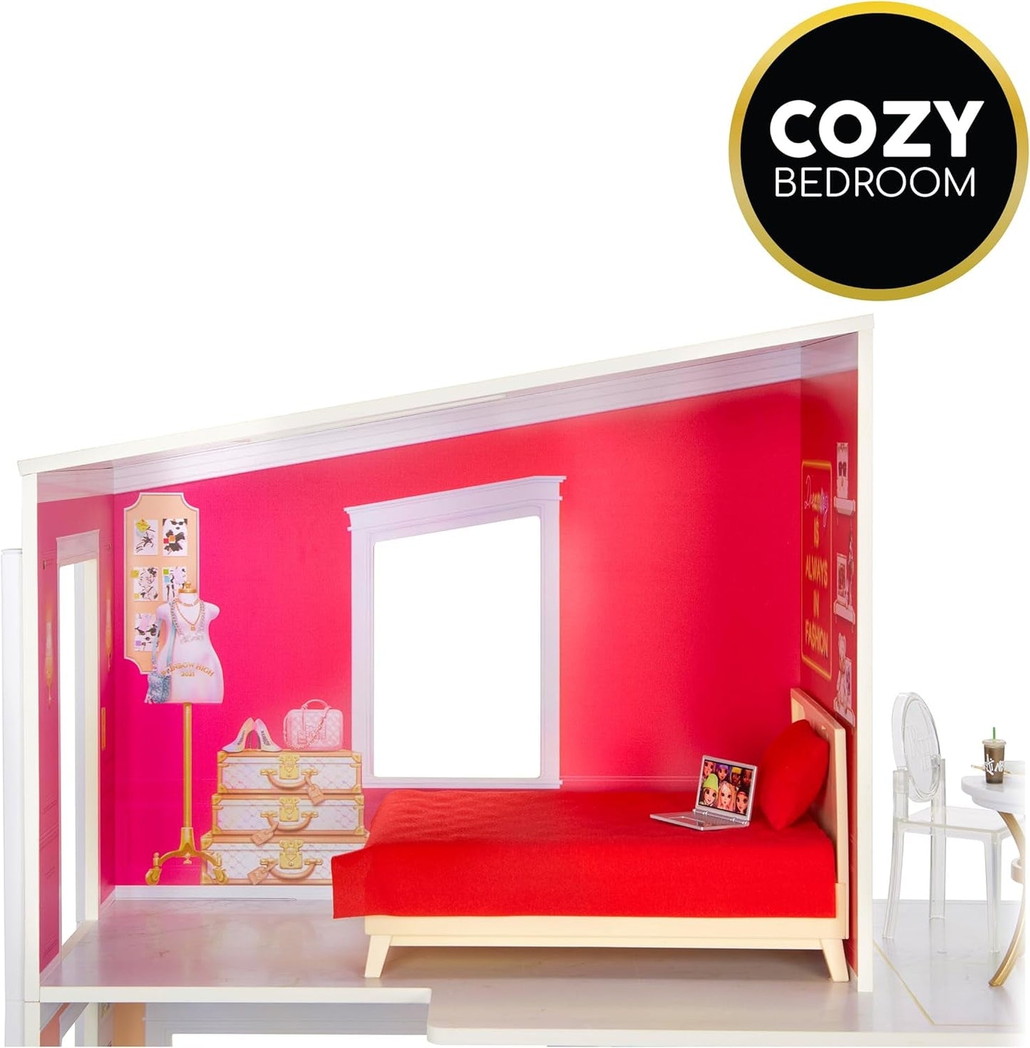 Rainbow High Townhouse - Maison de vacances à 3 étages avec 5 chambres et terrasse - Maison complète avec ascenseur fonctionnel et accessoires - Jeux pour enfants de 4 à 12 ans et plus
