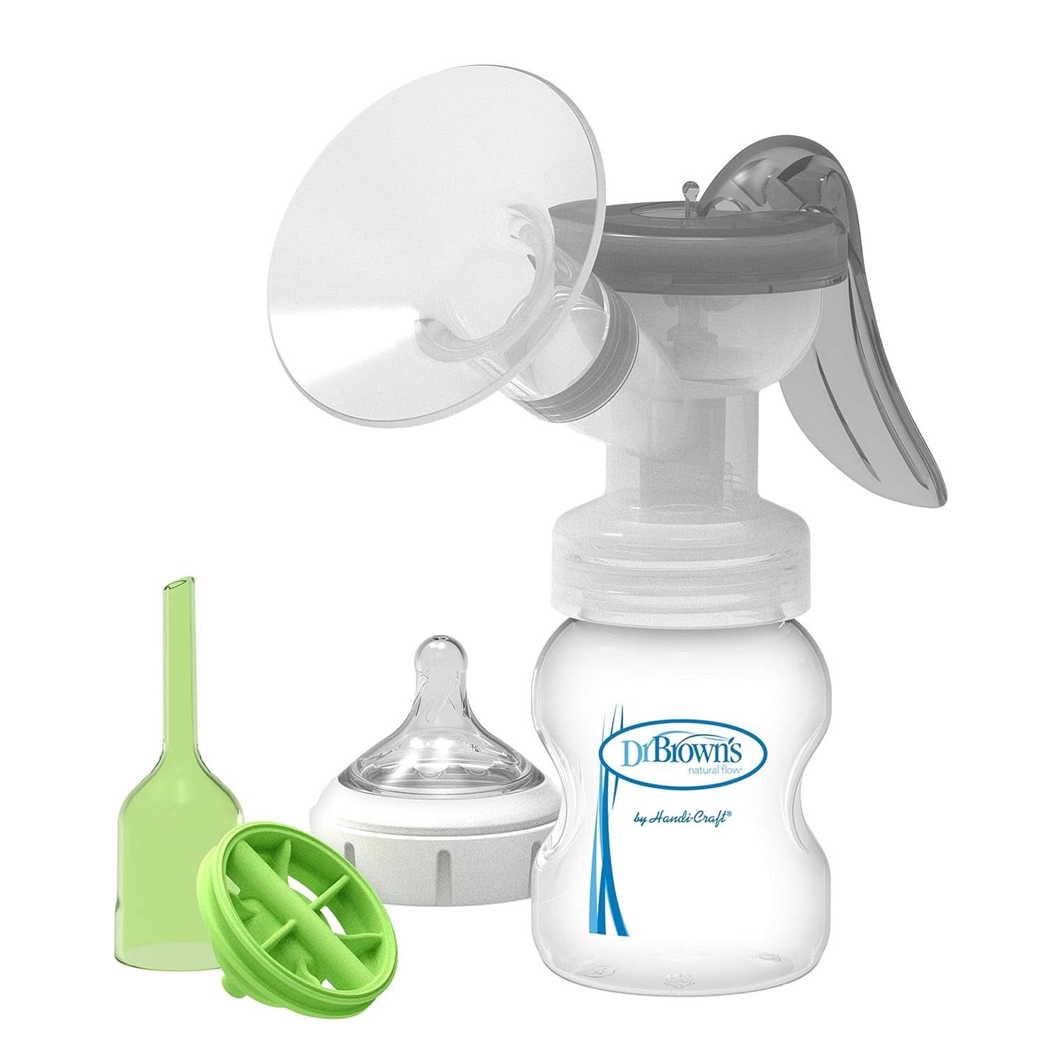 Tire-lait manuel avec protection Softshape 100% silicone (B, bride 25 mm) et options anti-coliques + biberon 150 ml à col large avec tétine à débit lent niveau 1 Accessoires Alimentation et Allaitement Bebe Naty Shop