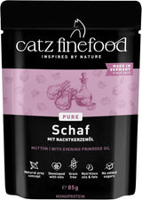 Nourriture humide pour chats Catz Finefood Purrrr Sheep Monoprotein no. 113, pour chats à digestion sensible, 70% de viande, 16 sachets de 85 g chacun