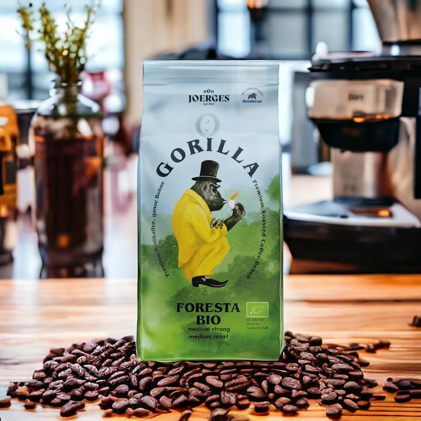 Café Gorilla Foresta, emballage double, 2 x 1 kg, grains torréfiés | Mélange Arabica, grains entiers | Machine à expresso porte-filtre entièrement automatique | Café expresso