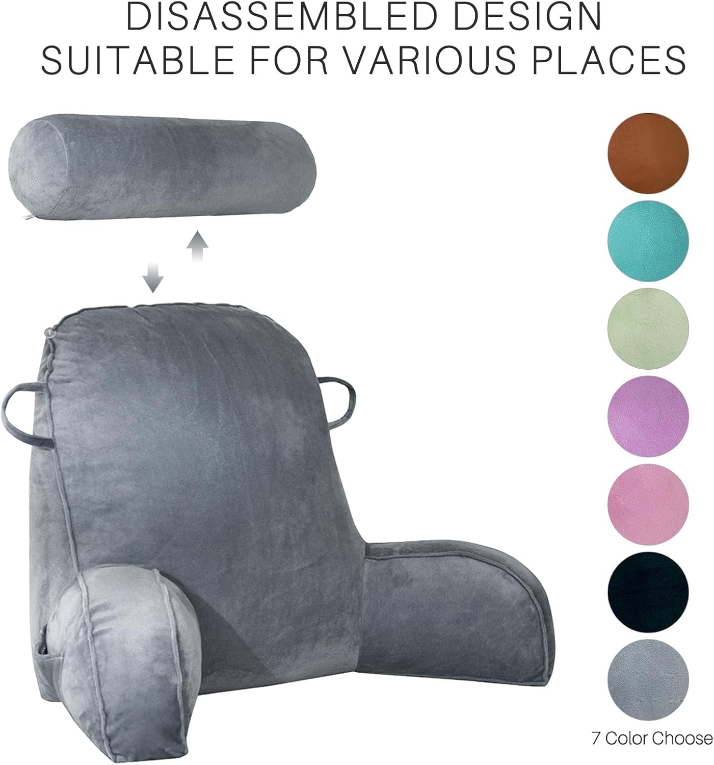 Oreiller de lecture XL pour lit et canapé avec tour de cou amovible, oreiller de dos idéal pour adultes avec mousse à mémoire de forme pour lire, travailler, jouer, regarder la télévision, se détendre (gris)