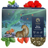 Sachets de thé vert Blooms & Leopard Premium – Mélange de baies boréales avec hibiscus, myrtille, fraise et menthe verte – 20 sachets de thé pyramidaux pour thé chaud ou froid