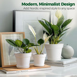 T4U Pot de Fleur en Plastique de 16 cm avec Soucoupe, Ensemble de 6 Pots à Herbes en Plastique avec Plusieurs Trous de Drainage, Pot Rond pour Plantes Succulentes d'intérieur et de Balcon, Cactus, Blanc