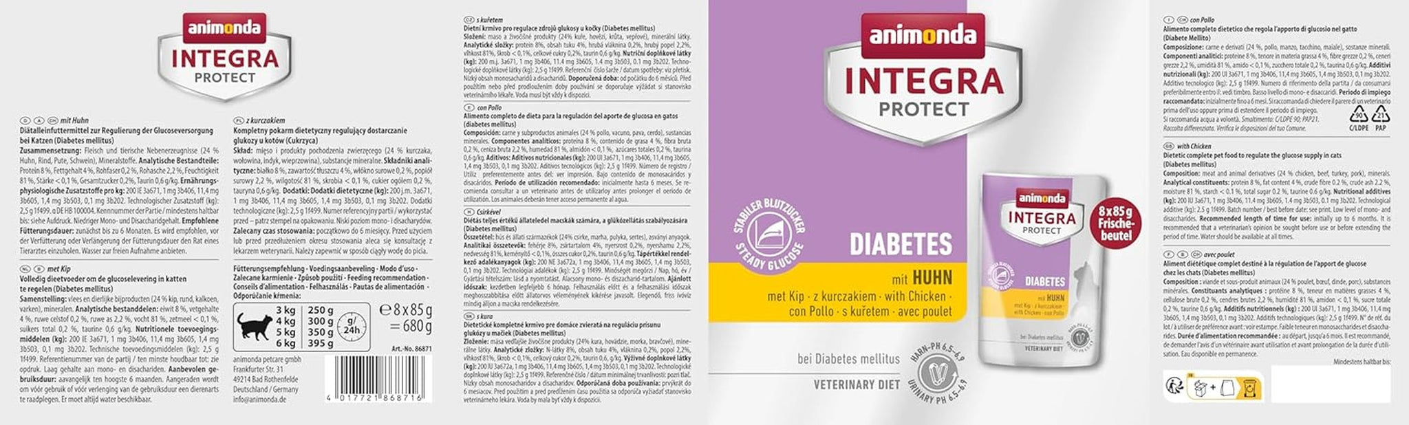 Animonda INTEGRA PROTECT nourriture humide pour chats diabétiques avec chiots (8 x 85 g), recommandée par les vétérinaires pour le diabète, aliment diététique complet pour chats adultes, développé en collaboration avec des vétérinaires.