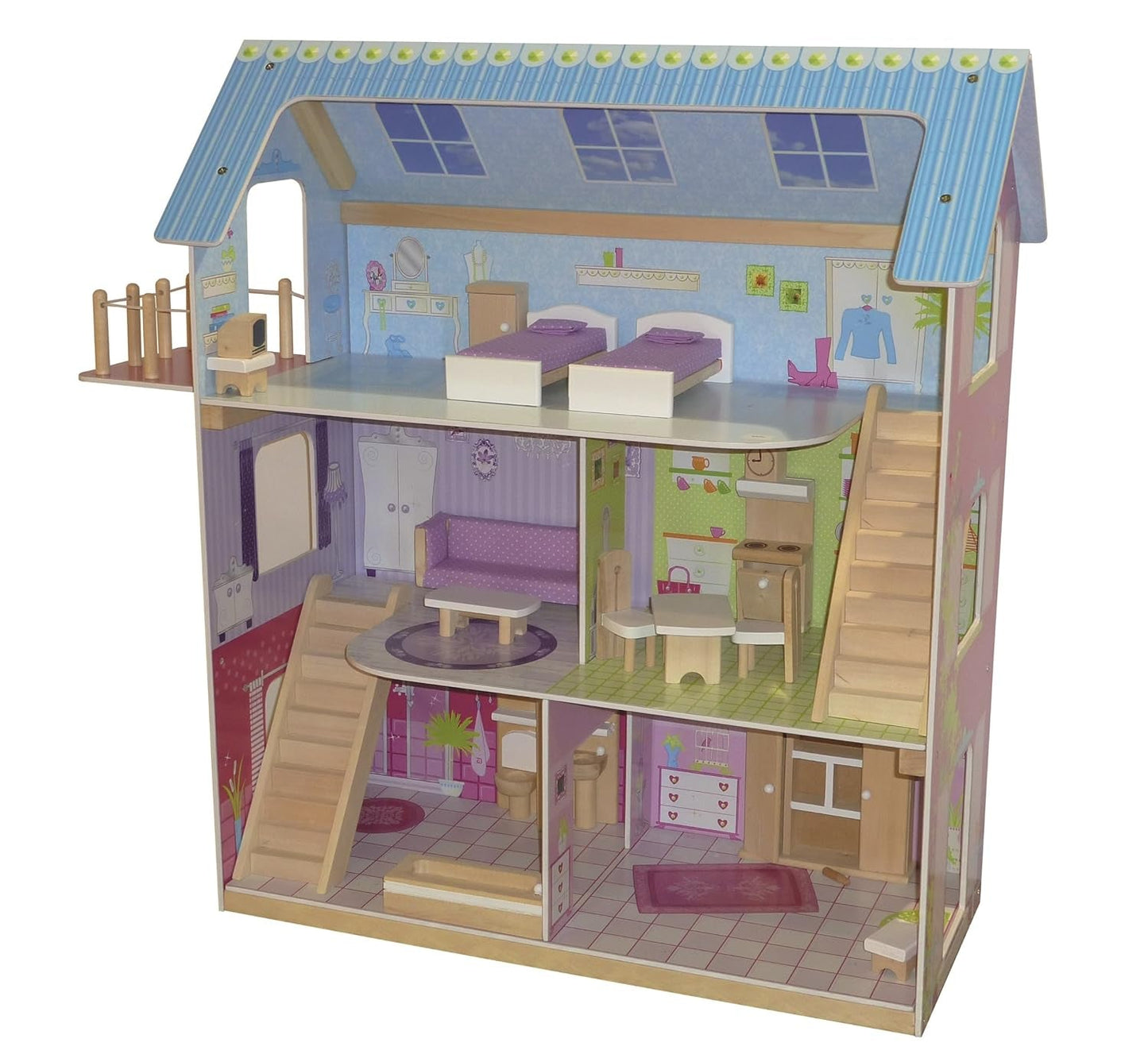 Roba Dollhouse Maison de poupée avec meubles et poupées Jouets pour filles Maisons de poupée en bois naturel Naty Shop Pastel
