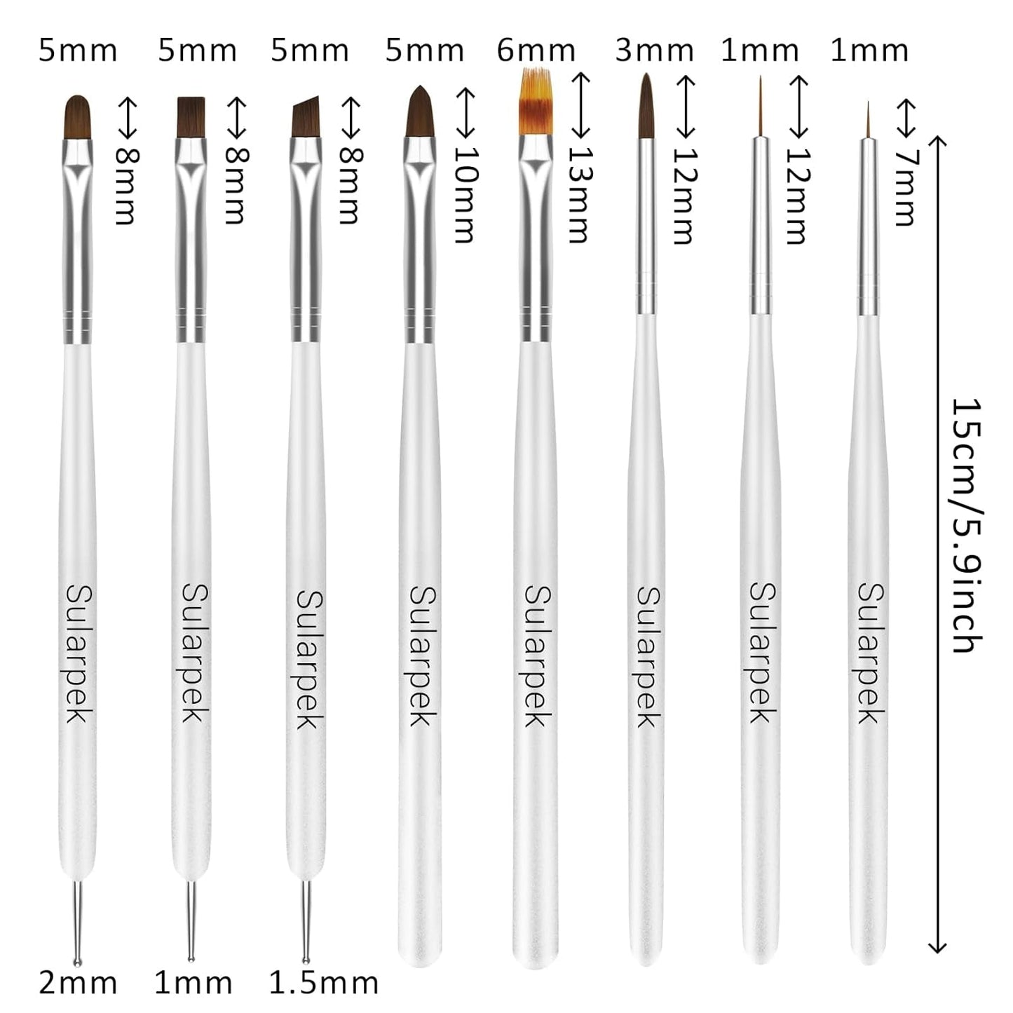 Sularpek 8 pcs Nagel Pinsel Set, Pinsel pour Gel Nail, Nageldesign Pinsel, Nail Art Dotting Tools, Nailart Pinsel pour Gel Acryl Nail Nailart