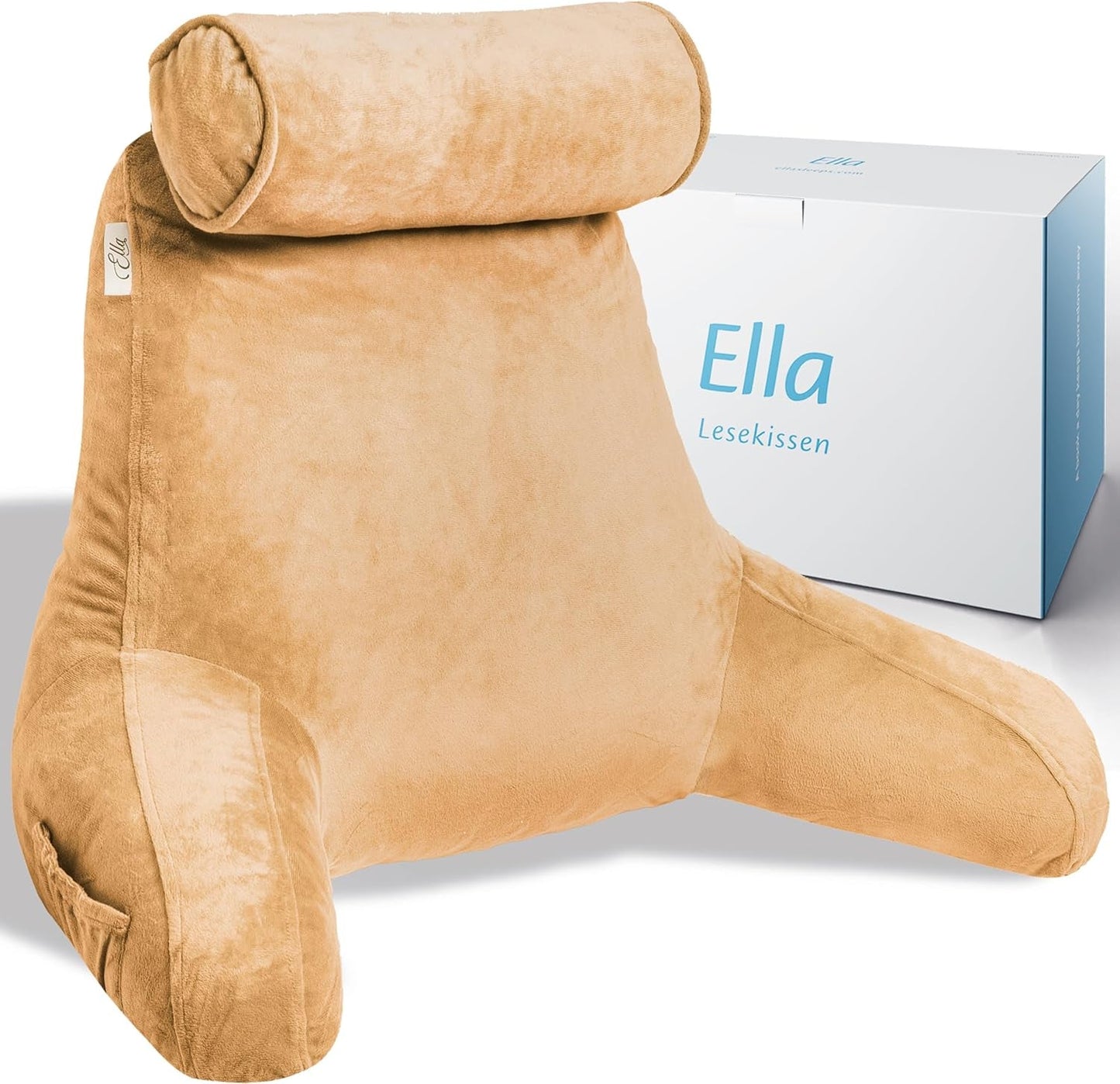 Ella Oreiller de lecture pour lit et canapé avec tour de cou amovible – Oreiller de dos pour lit – Oreiller de lecture en mousse à mémoire de forme avec accoudoirs, idéal pour lire, regarder la télévision, se détendre ou comme soutien du dos – Gris