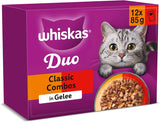 WHISKAS Duo Sachets pour portions de nourriture humide, multipack, combinaison classique en gelée, 12 x 85 g