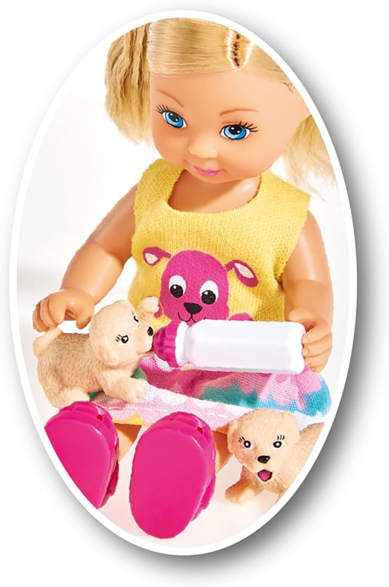 Simba 105733041 - Evi Love Puppy Love avec TROIS chiots, avec niche pour chien et accessoires, poupée mannequin, 12 cm, pour enfants à partir de 3 ans