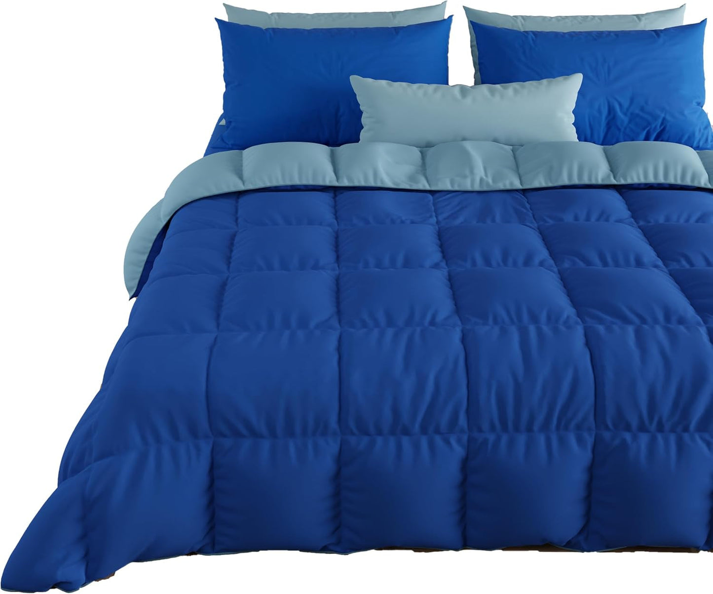 PETTI Artigiani Italiani - Couette d'hiver pour lit double, maxi, monochrome, double face, blanc, gris, 100% Made in Italy Couettes et couettes Naty Shop Bleu Taille lit 160X200 : [Couette 240 X 260 Cm]