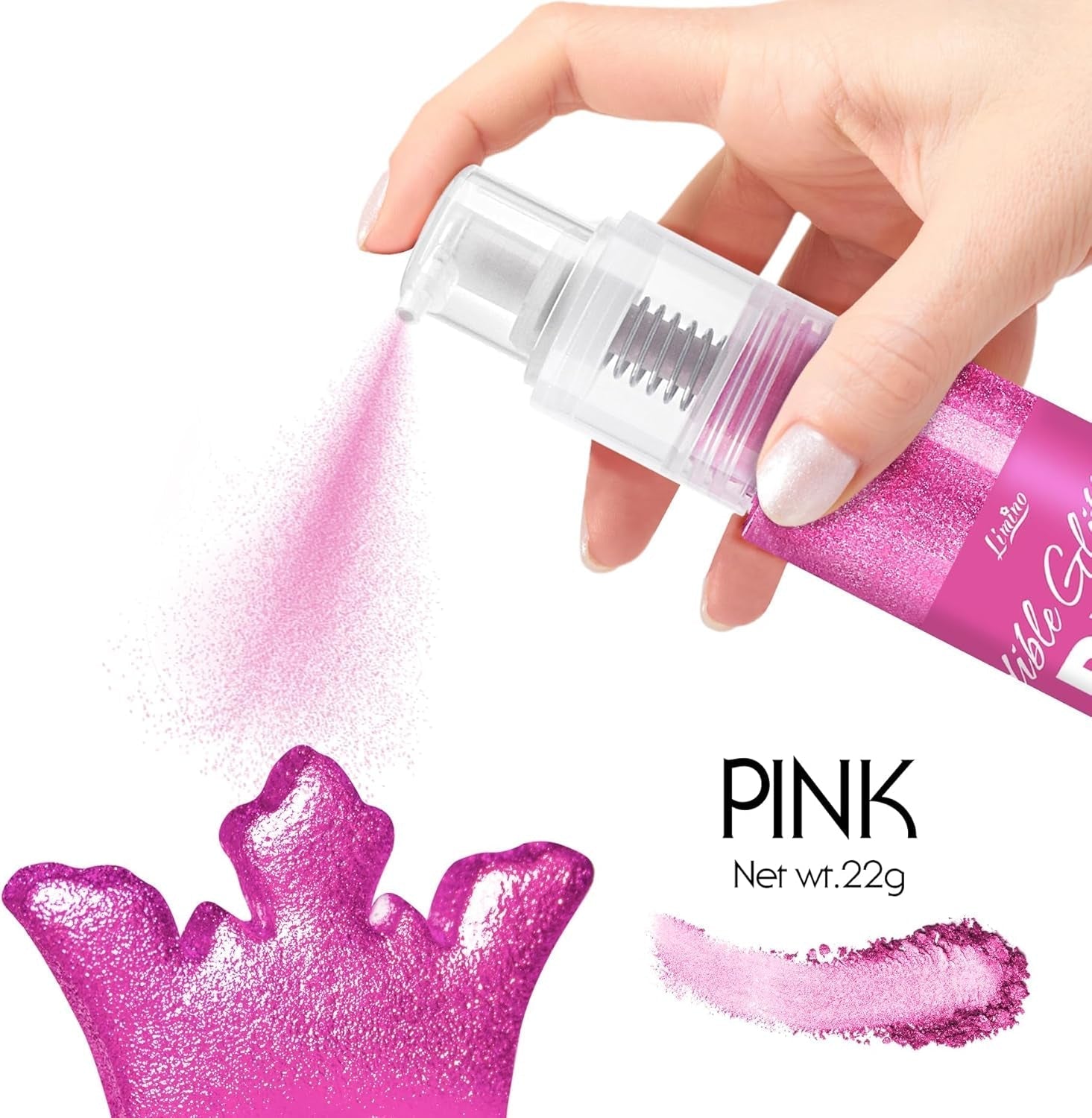 Spray de Paillettes Comestibles - 22G Paillettes Comestibles, Poudre de Paillettes Comestible pour Boissons, Décorations de Gâteaux, Macarons - Poudre de Paillettes Colorantes Alimentaires, Paillettes Comestibles pour Cocktails, Muffins (Rose)