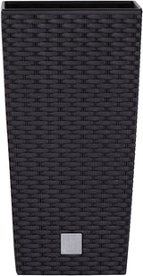 Pots/pots Prosperplast aspect rotin avec insert | 32,5 x 32,5 x 61 cm | anthracite | résistant aux intempéries et aux UV | en plastique robuste | pour intérieur et extérieur