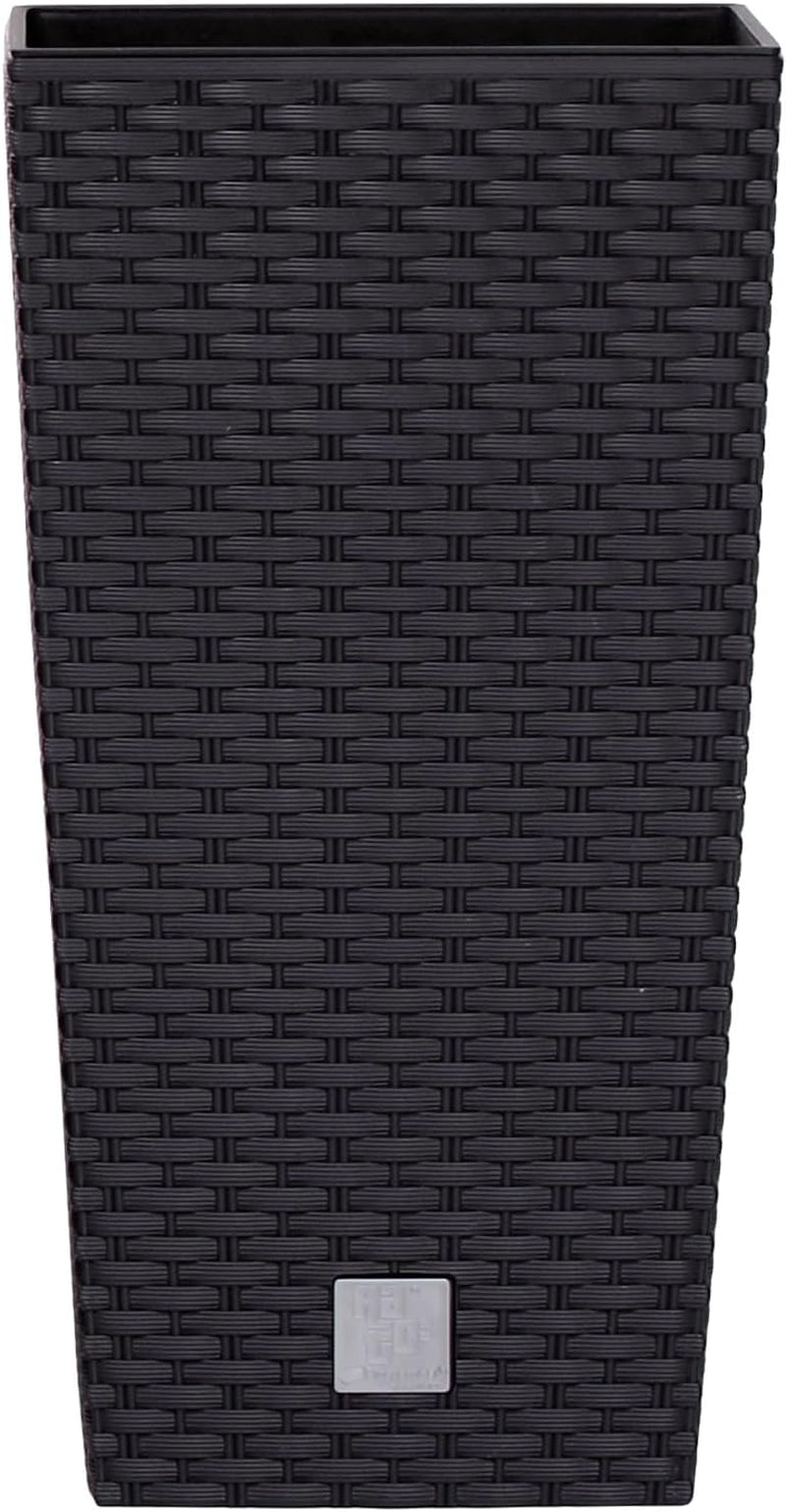 Pots/pots Prosperplast aspect rotin avec insert | 32,5 x 32,5 x 61 cm | anthracite | résistant aux intempéries et aux UV | en plastique robuste | pour intérieur et extérieur