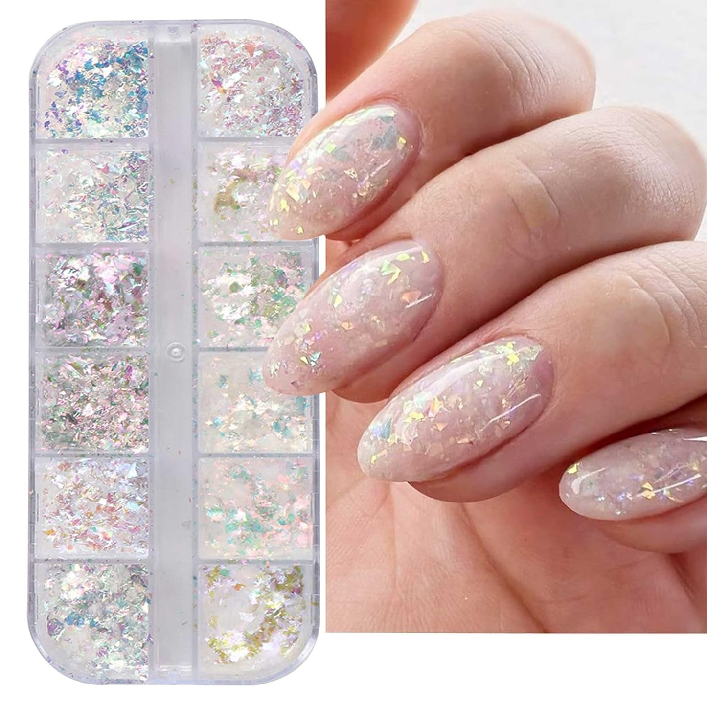 JMEOWIO – paillettes pour ongles, 12 grilles, Aurora, accessoires de décoration pour Nail Art, design des ongles