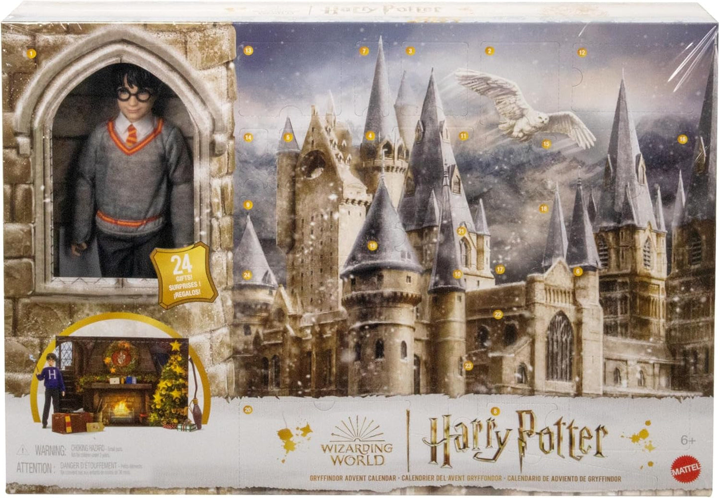 Calendrier de l'Avent HARRY POTTER Gryffondor - 24 histoires, surprises magiques, salle commune de Poudlard, visage réaliste, pour les fans de 6 ans et plus, poupées HND80 Naty Shop Calendrier de l'Avent Gryffondor