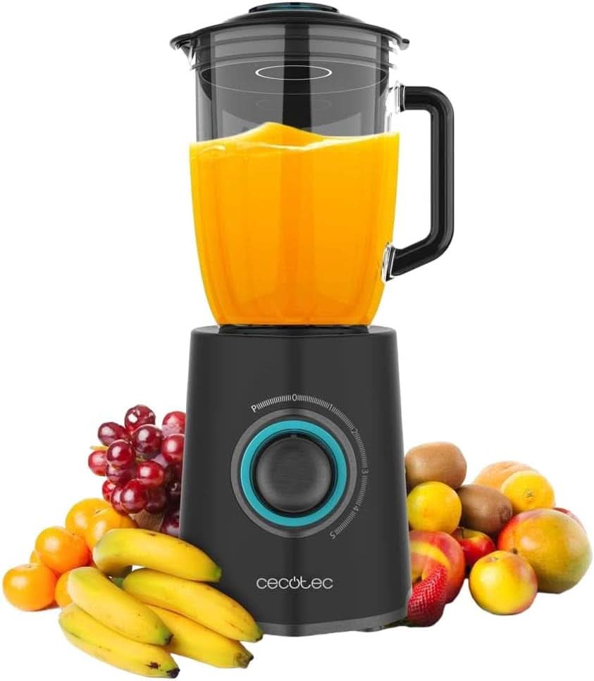 Cecotec Batteur sur socle Power Black Titanium 2200MAX Smooth, 2200 W Vitesse Maximale, 6 Klingen Aus Edelstahl, Fonction Ice-Crush, Fonction Turbo et Smoothie, Fonction Autoclean Kitchen Naty Shop Schwarz 2300 W | 1,5 L
