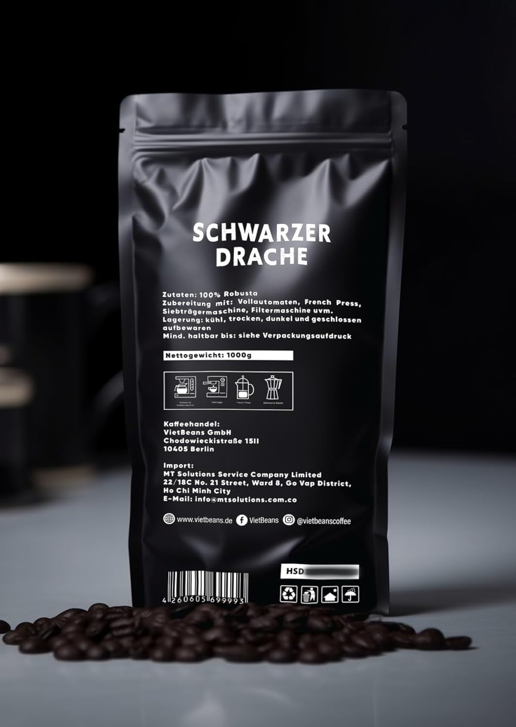 Black Dragon Espresso 100% Robusta - Grains de café torréfiés extra forts - Café très fort et corsé à haute teneur en caféine - Expresso très fort