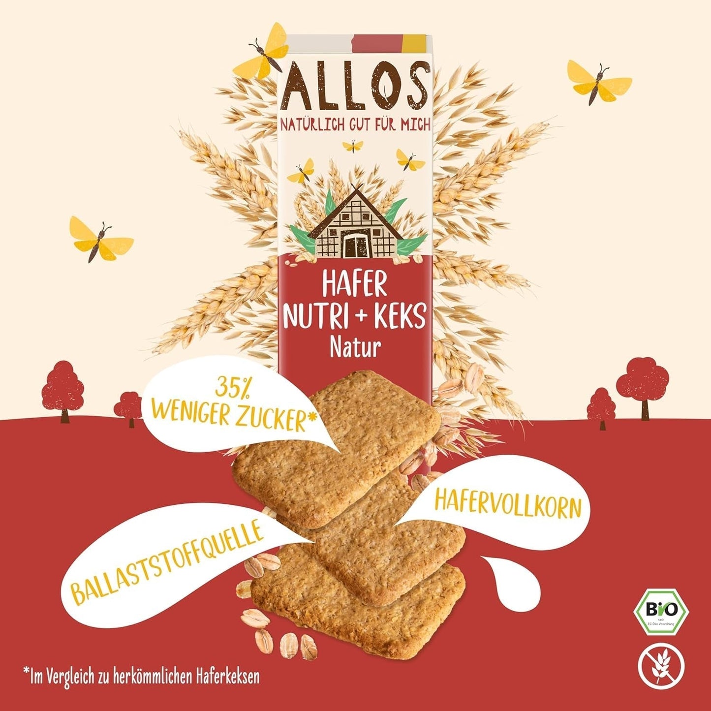 Craquelins à l'avoine biologique Allos Nutri | Craquelins croustillants à l'avoine entière | Sucrer au miel 6 x 130g