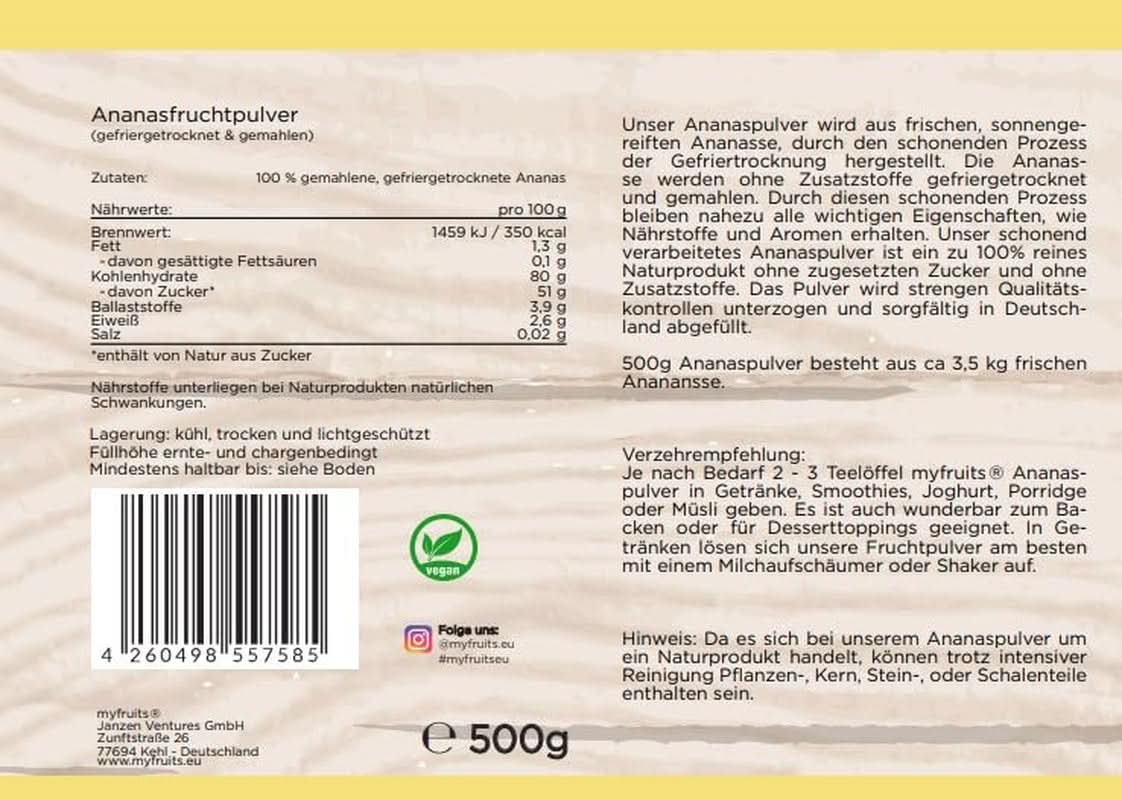 Myfruits poudre de fruit d'ananas 500 grammes Arome Naty Shop