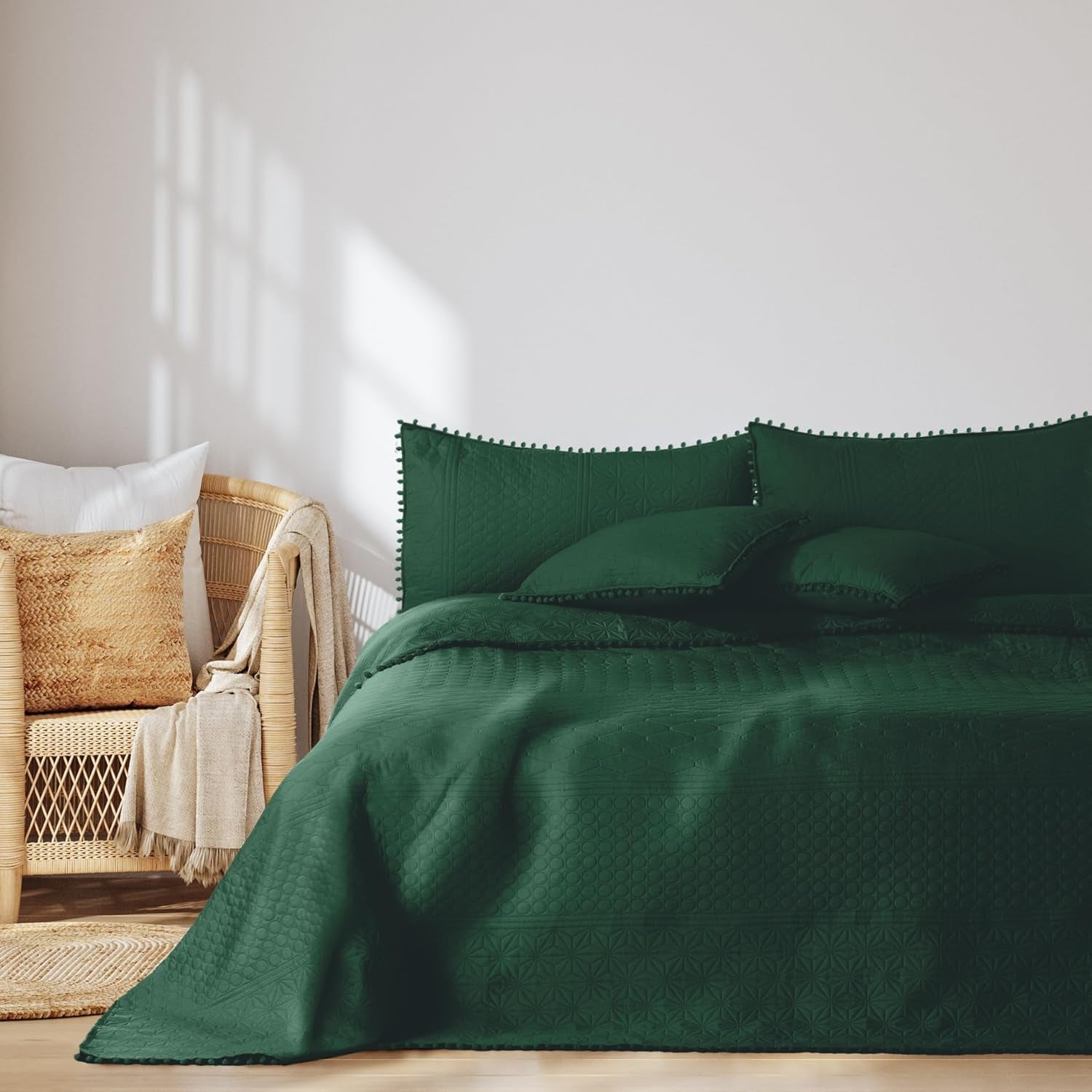 Ameliahome Couvre-lit avec pompons 220X240 Cm Couvre-lit double face Matelassage par ultrasons Polyester Meadore Gris Lits et Couvertures Besuche den AmeliaHome-Store Meadore vert foncé 240X260 Cm
