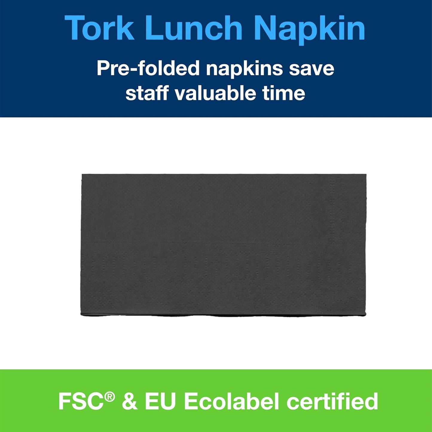Tork 477851 Serviettes à déjeuner noires 1/8 pliées / Serviettes en papier pré-pliées 2 épaisseurs pour collations ou petits repas / Qualité avancée / 10 X 200 (2000) serviettes / 32,6 X 33 cm (L X L)