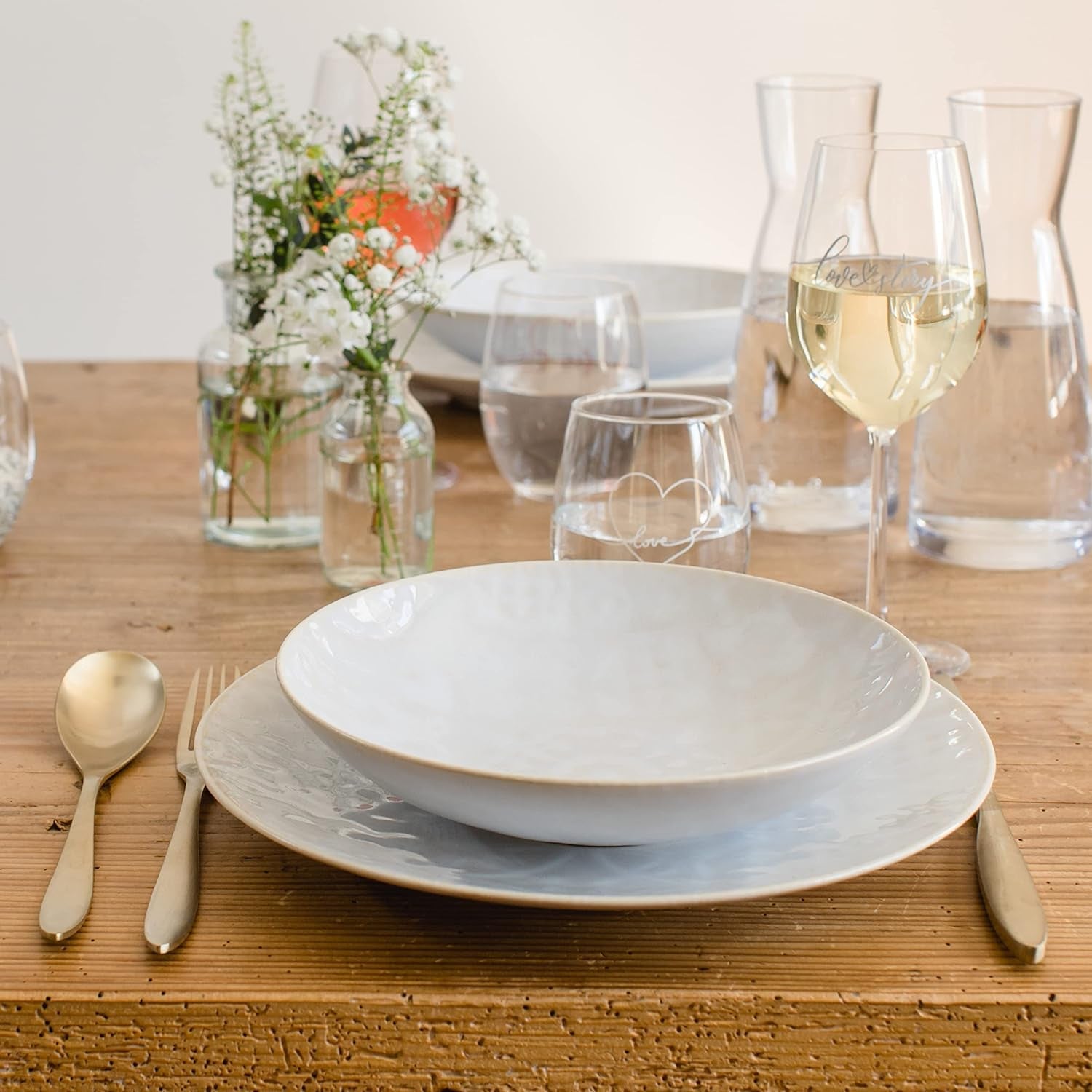 MÄSER 935079 Service de table moderne vintage pour 2 personnes, design mauresque, service de table 8 pièces, assiettes et bols en céramique de haute qualité, grès, blanc