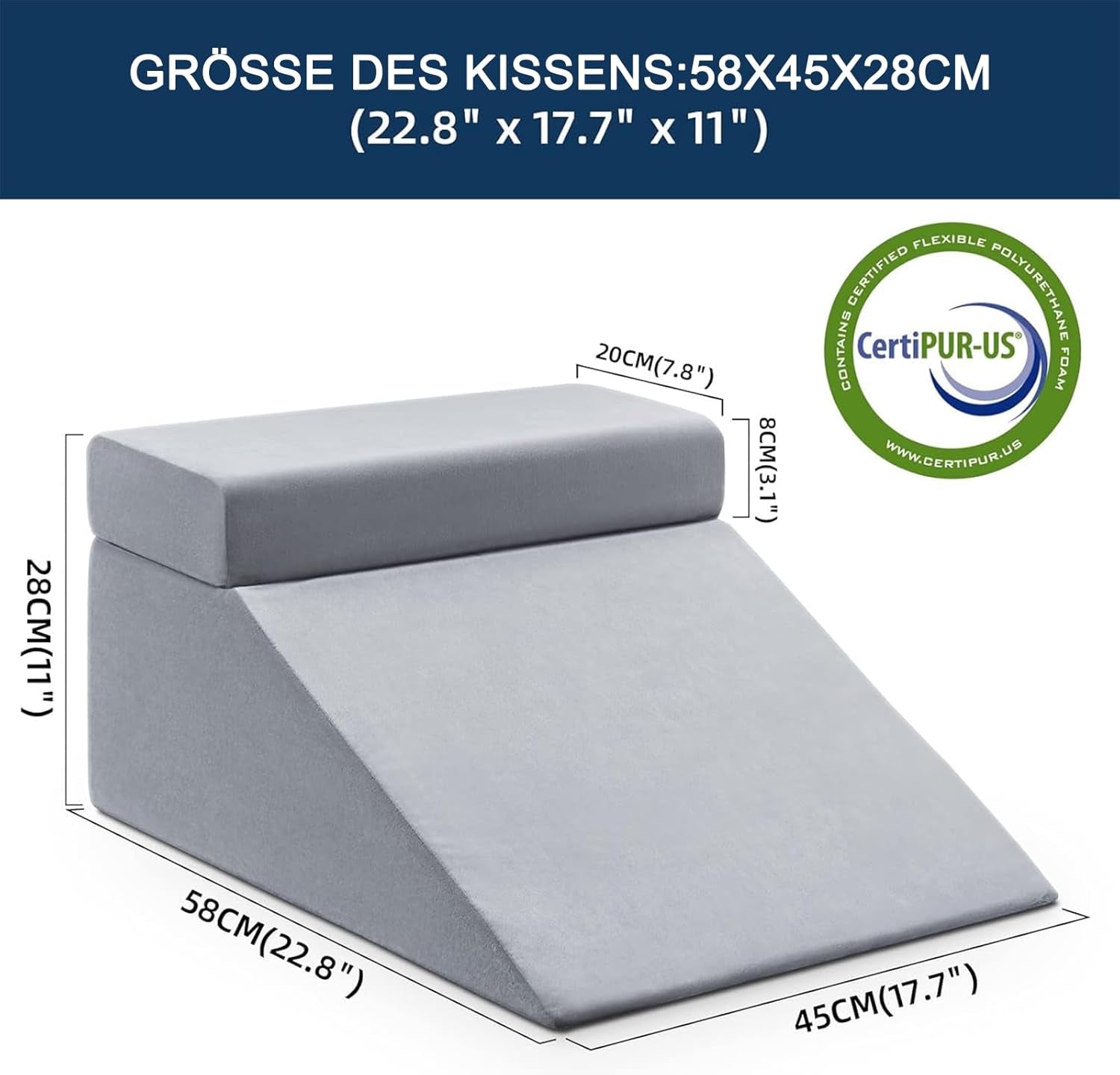 Oreiller de lecture et oreiller en plumes pour rehausseur de jambes, oreiller en mousse à mémoire de forme pour le cou, le dos et les jambes, oreiller amovible multifonctionnel pour lit, canapé, assis, dormir et se reposer (gris)