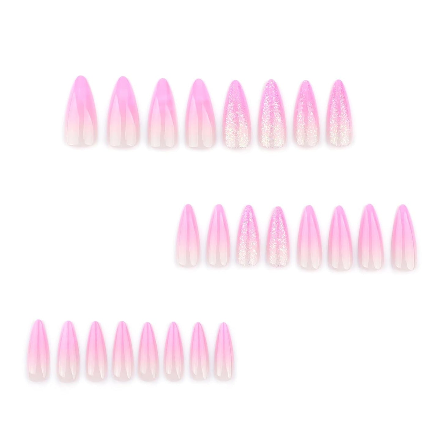 Mouyouglow longs ongles Stiletto laiteux blanc dégradé rose paillettes Cool faux ongles avec colle rose Ombre paillettes ongles artificiels
