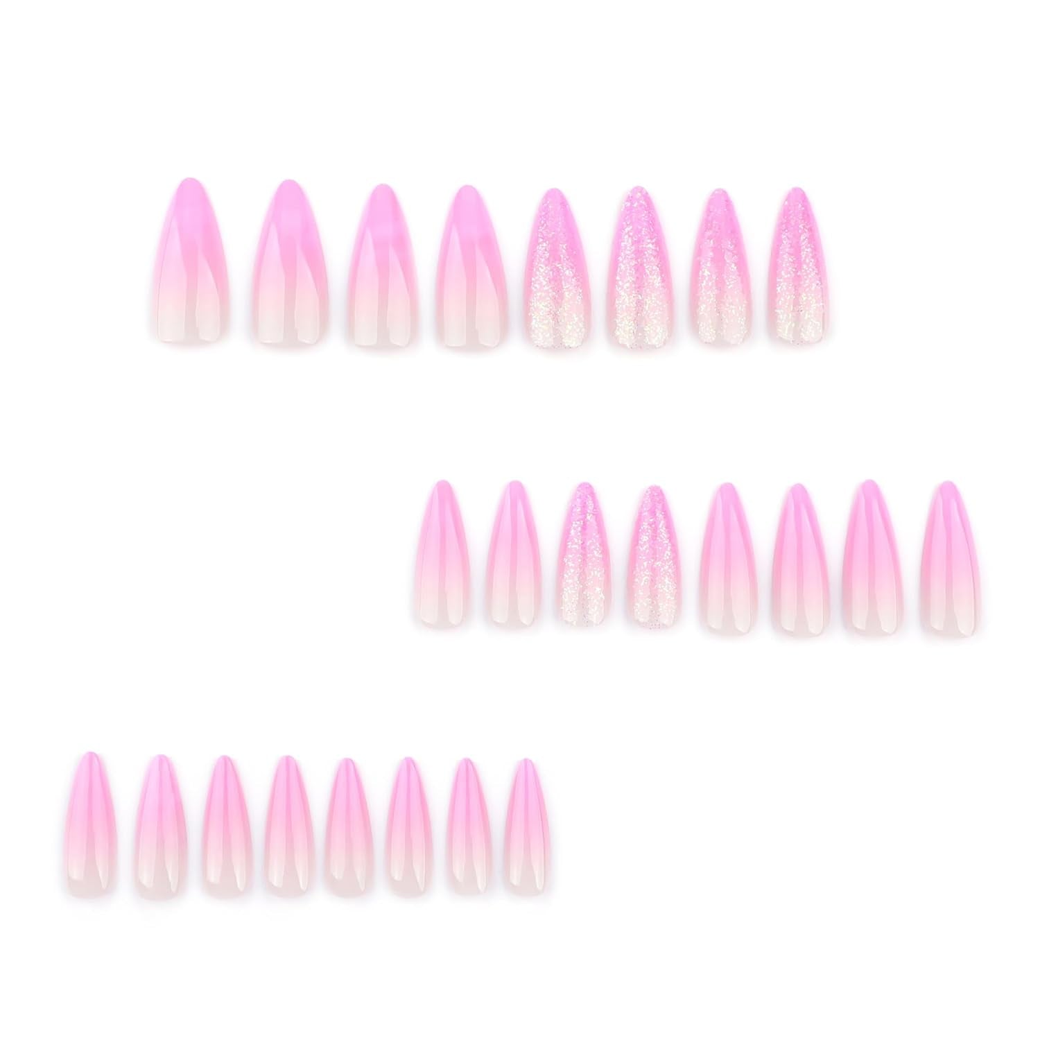Mouyouglow longs ongles Stiletto laiteux blanc dégradé rose paillettes Cool faux ongles avec colle rose Ombre paillettes ongles artificiels
