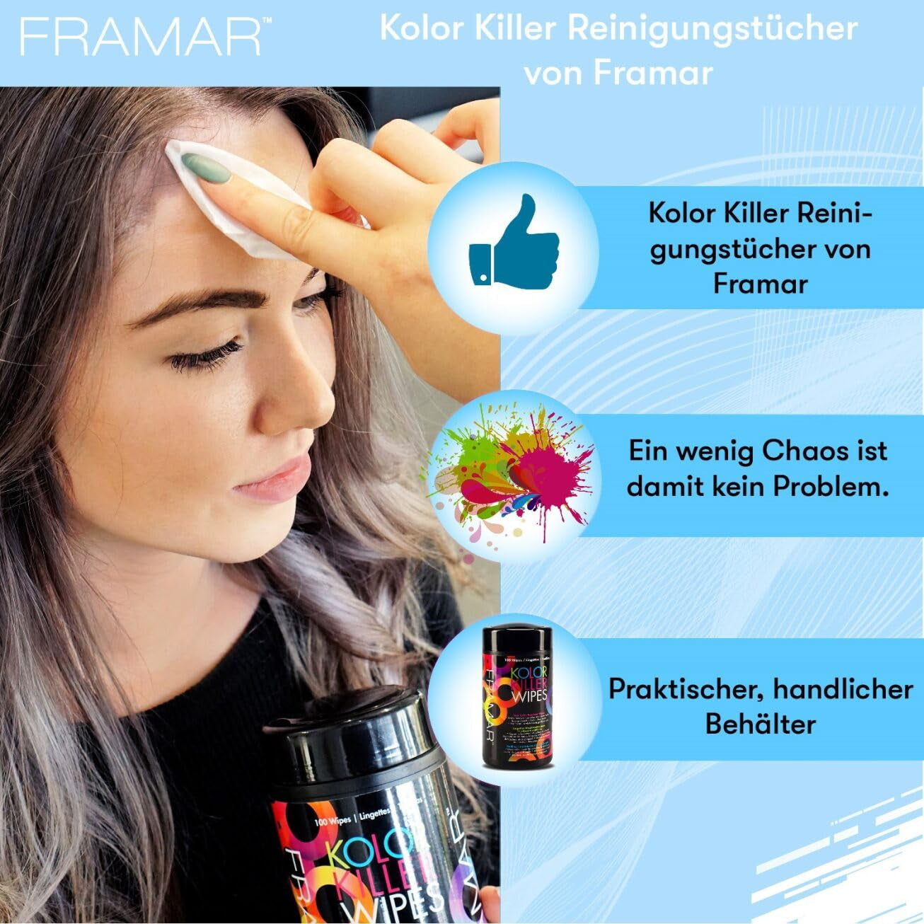 FRAMAR Dissolvant pour cheveux teints - Dissolvant pour cheveux teints, Dissolvant pour cheveux teints, Dissolvant pour cheveux teints, Accessoires pour teinture cheveux, Dissolvant pour cheveux teints, Dissolvant pour cheveux teints - 100 lingettes Teinture capillaire Naty Shop
