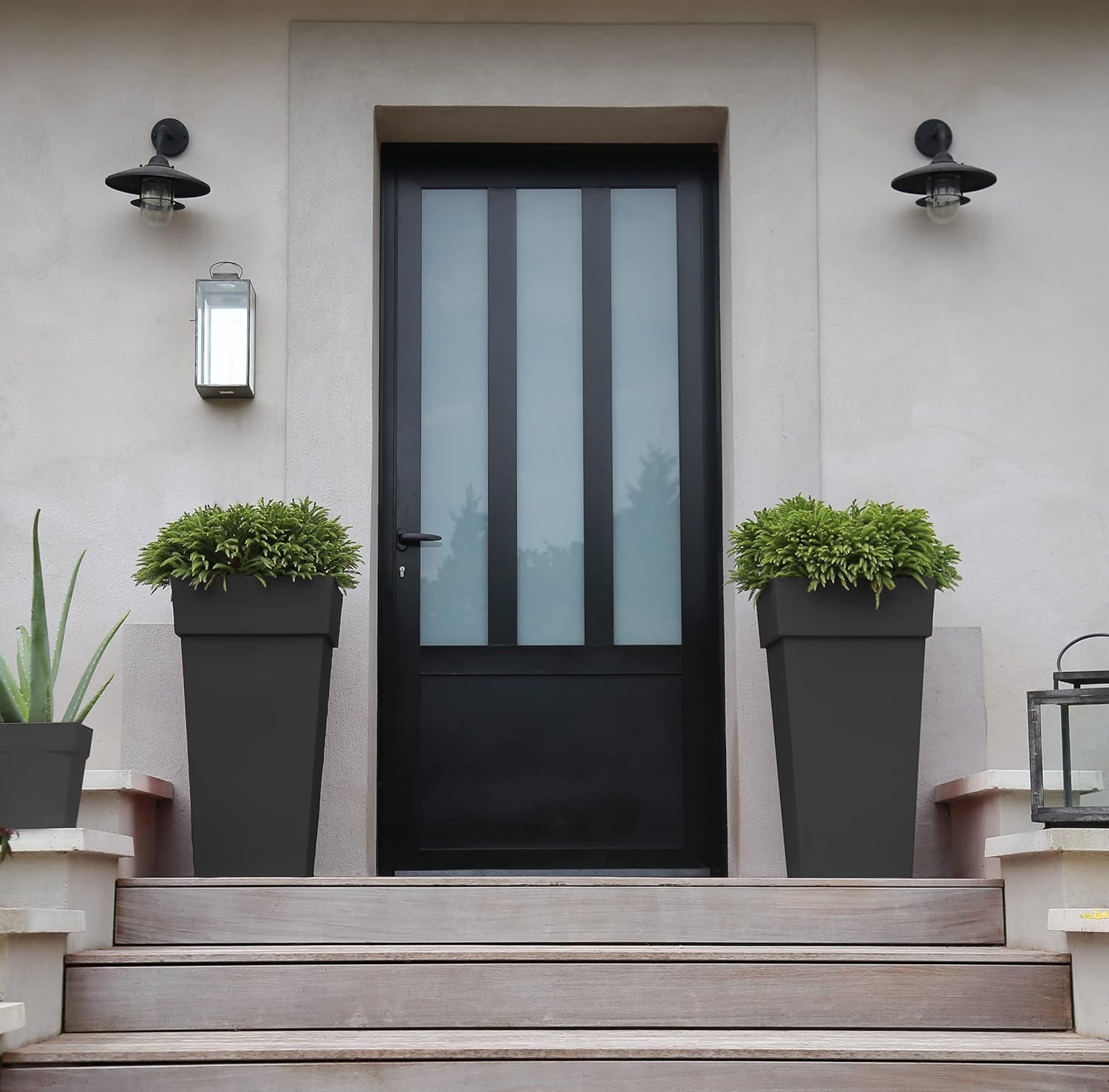 Plastiques 13635 G.ANT SX3 Pots de fleurs en polypropylène Toscane, 39 x 39 x 65 cm, gris