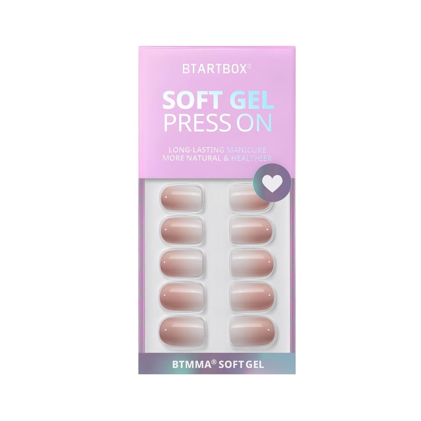 Btartbox Faux Ongles Carrés Courts Baby Boomer Colle Sur Blanc Dégradé Rose Faux Ongles Ongles Artificiels Courts avec Colle À Ongles 30 Pièces Faux Ongles Carrés